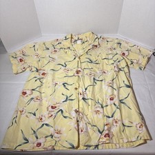 PARADISE FOUND HAWAII VINTAGE SHIRT RAYON SILK YELLOW ORCHID THEME SIZE L