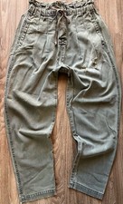 FREE PEOPLE Pleated High Waist PaperBag Pants Crop Bohemian Army Green sz XS