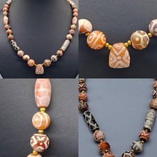 Beautiful Old Tibtean antique etched carnelian agate beaded necklace Beautiful Old Tibtean antique etched carnelian agate beaded necklace - Image 1