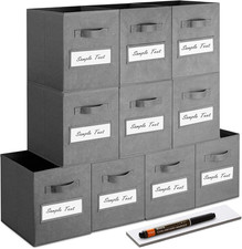 11 Inch Storage Cubes Set of 10 Foldable Fabric Bins with Labels Gray