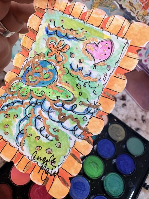 ACEO Original Watercolor Whimsical Jellyfish Art 3.5” x 2.5" by Angela Marie