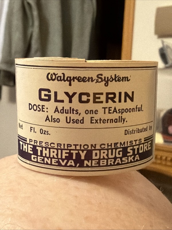 ~RARE~ WALGREENS Apothecary Pharmacy  Label Roll Glycerin