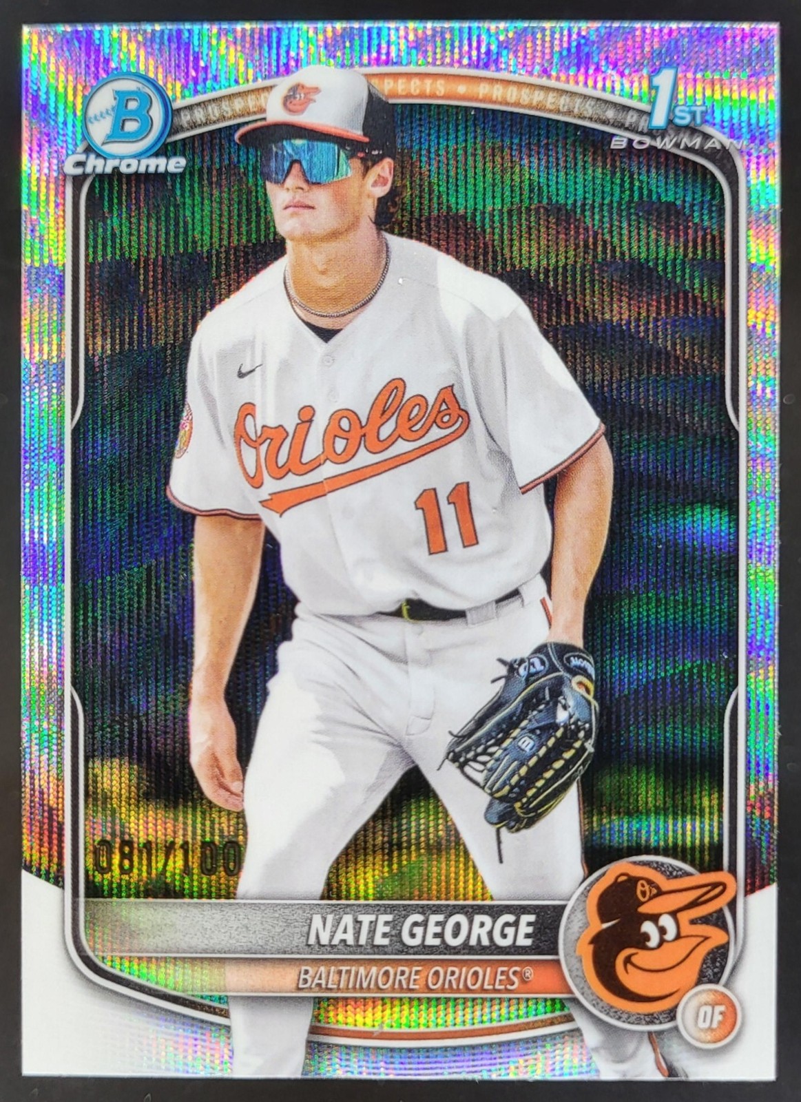 2025 Bowman Chrome Nate George Wave Refractor /100 1st Prospect Orioles BW10