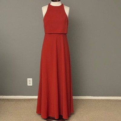 Jill Jill Stuart burnt orange Rust  Iva Crepe maxi dress sz 8 Fall Wedding guest