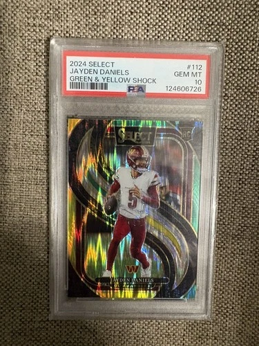 JAYDEN DANIELS 2024 SELECT PREMIER ROOKIE YELLOW GREEN SHOCK RC PSA 10