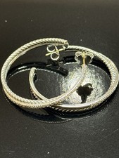 David Yurman Sterling Silver Large Cable hoop Pave Diamond Earrings