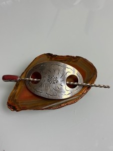Southwestern Stamped Sterling Silver Hair Clip Barrette Sterling and Coral Stick