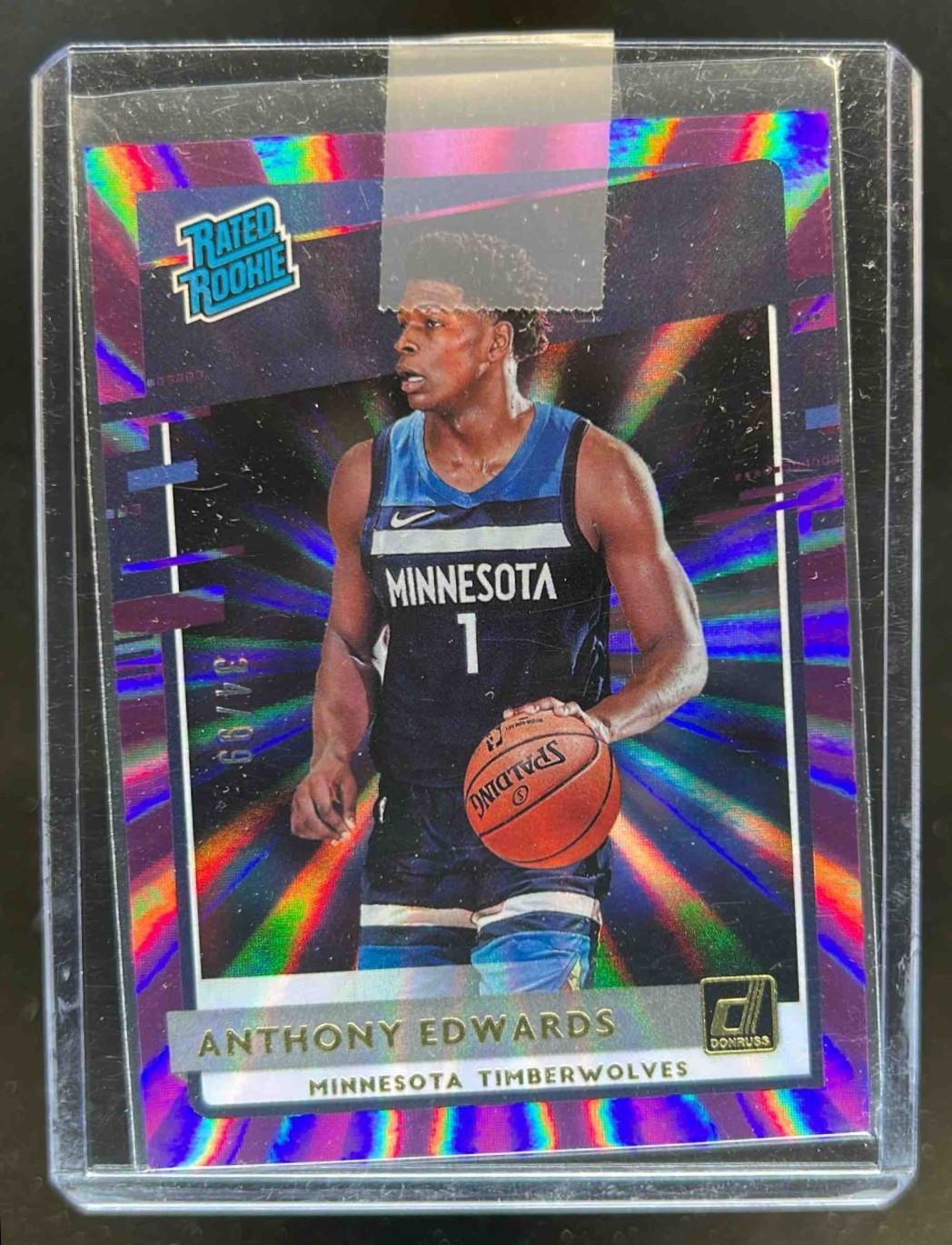 2020-21 Donruss Anthony Edwards Holo Purple Laser RC #34/99 Timberwolves