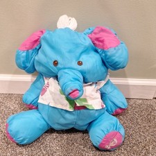 Fisher Price Puffalump Blue Elephant Plush Hawaiian Shirt Stuffed Animal 1987