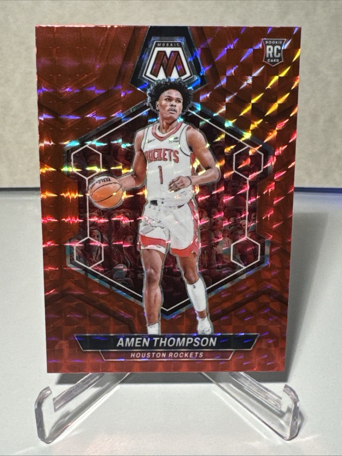2023-24 Panini Mosaic Amen Thompson #230 Red Mosaic Prizm Rookie RC Rockets