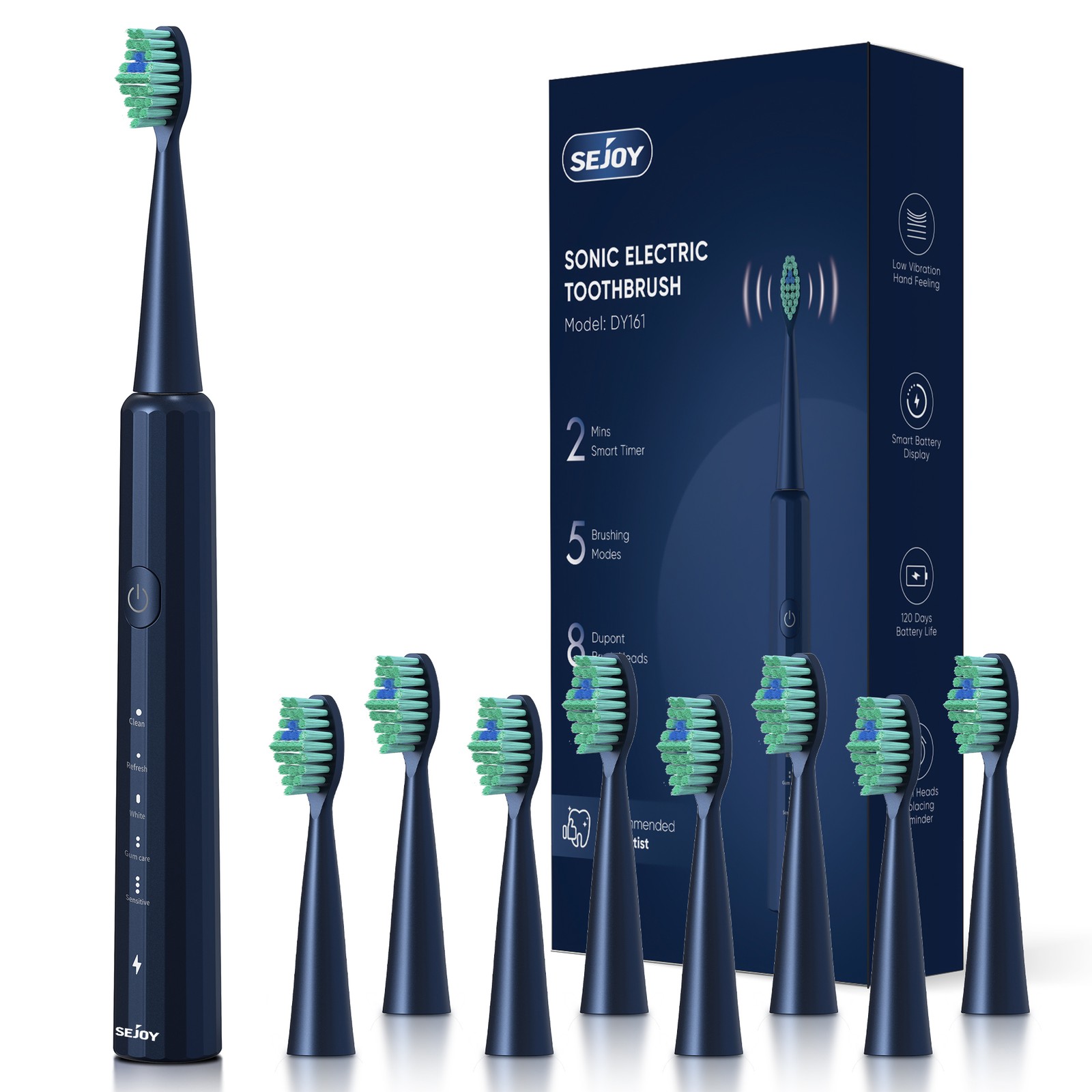 SEJOY Sonic Electric Toothbrush Rechargeable With 10 Brush Heads 5 Modes Timer 1