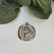 Vintage Theda Sterling Silver St Christopher Protect Me Medal Pendant