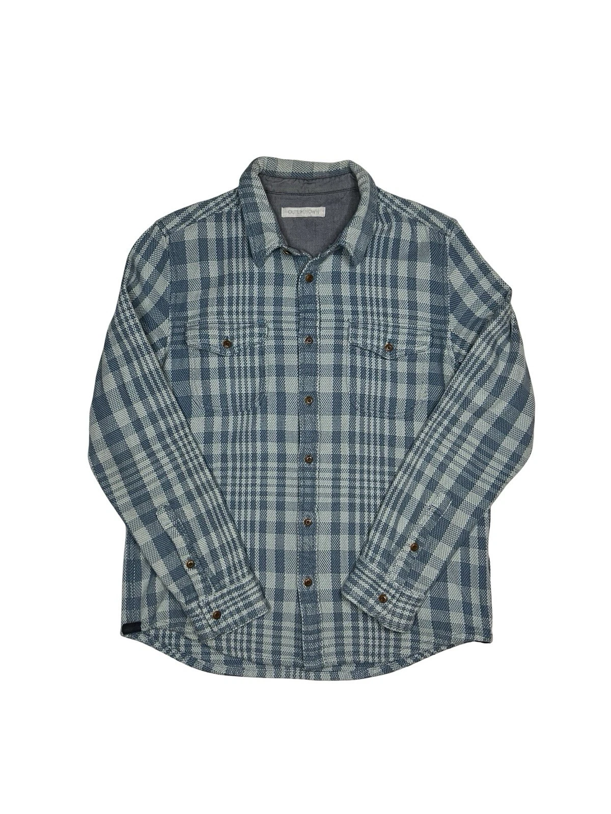 Outerknown Blanket Shirt Men’s Large Blue Plaid Organic Flannel Button Up Hiking