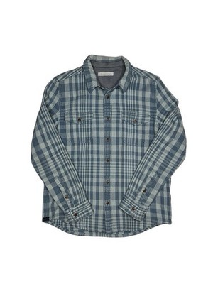 Outerknown Blanket Shirt Men s Large Blue Plaid Organic Flannel Button Up Hiking