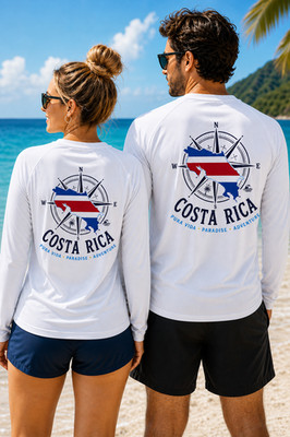 Costa Rica Flag Map Long Sleeve UPF 50 Beach T-Shirt Sport UV Sun Protection