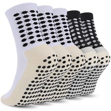 Ultrafun 5 Pairs Kids Youth Grip Soccer Socks Cushioned Medium, White  black