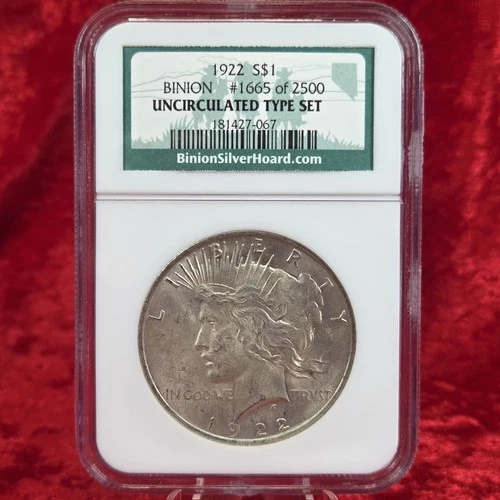 1922 Peace Silver Dollar $1 Binion Silver Hoard #1665 NGC Uncirculated Type Set
