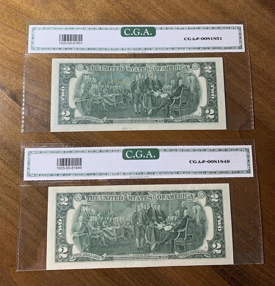 1976 $2 Low Serial Number Star Note Gem Uncirculated 65 Consecutive Lot Of 2 - Image 2 of 4