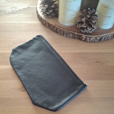 Täschchen Federmäppchen Krimskramstasche echtes Leder Schwarz Handmade 