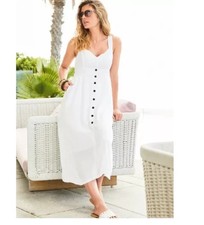 Kaleidoscope Size 12 22  White Cotton Midi DRESS Button Trim Cut Out Back Summer