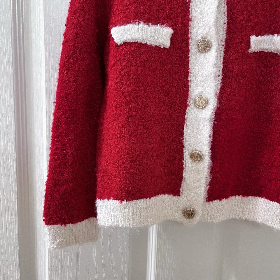 H & M красный и кремовый кардиган свитер золотой кнопки шерстяная смесь девочек размер 3-4T новый с Ярлыками - Изображение 3 из 4