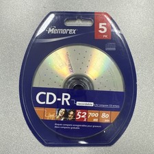 Memorex CD-R 52x 700MB 80 Minutes 5 Pack Recordable CDs Blank Music Data Disc