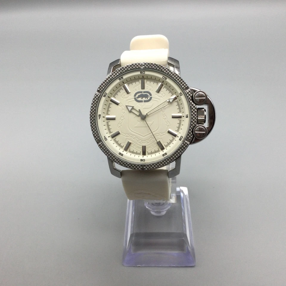 Reloj Marc Ecko Hombre 48mm Tono Plateado Esfera Blanca Repujada Silicona Batería Nueva Foto 2 de 4