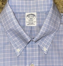 BROOKS BROTHERS Men's Blue Glen Plaid Non-Iron Regent Fit L/S Shirt - 16.5x34/35
