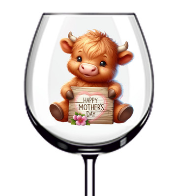 12x Happy Mother's Day Highland Cow Vinyl Aufkleber Sticker Weinglas Flasche Auto