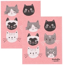 Now Designs Swedish Sponge Reusable Dishcloth Cats Meow 6.5 x 8 inches, Set of 2