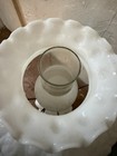 White Milk Glass Table Lamp w/ Shaded Design, Ornate Gold Tone Metal Base — photo 2