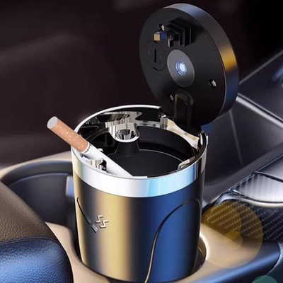 Aschenbecher Auto mit Deckel LED Beleuchtet Edelstahl Windaschenbecher Geruchlos