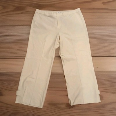 Vince Wool Blend Wide Leg Cropped Trousers Women s 14 Cream Button Hem Pants 