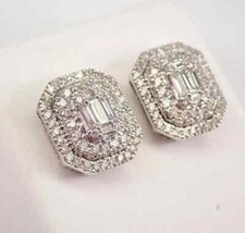 Real Moissanite 3Ct Round Cut Women' Cluster Stud Earrings 14K White Gold Plated