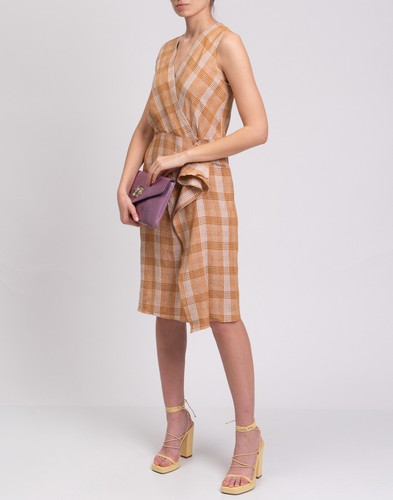 RRP€465 ANTONELLI FIRENZE Linen Sheath Dress IT42 US6 UK10 M Ruffles Tartan - Imagen 2 de 9