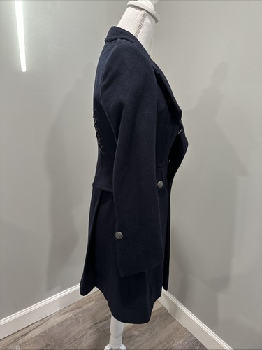 NWT MODA International Wool-Blend Double-Breasted Trench Coat Navy Womens Sze 0P - Picture 4 of 6