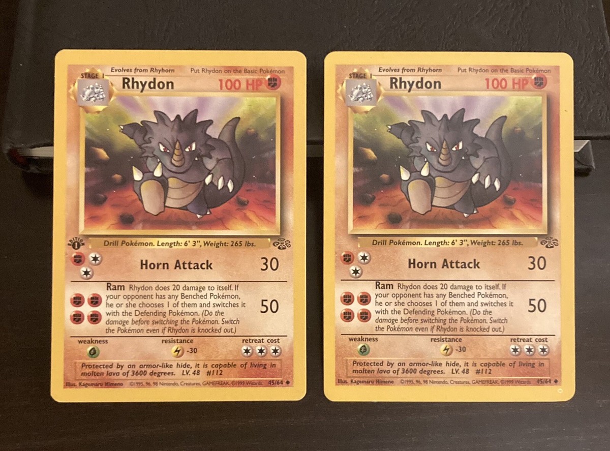 Rhydon 1st Edition + MISPRINT ERROR Rhydon 45/64 Pokemon