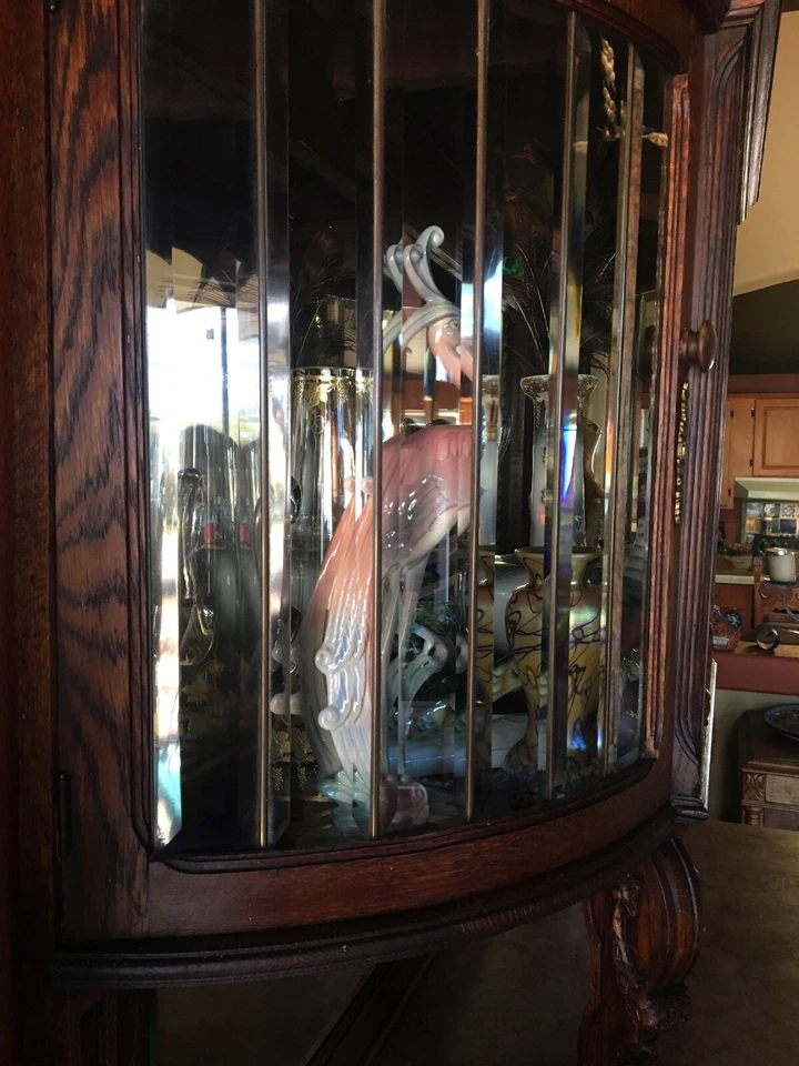 Старинный дубовый буфет шикарный резной шкаф для цветов со скошенным стеклом для хранения - Изображение 4 из 4