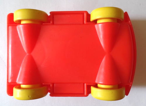 Vintage 2-Seated Red Plastic Convertible Toy with 4 Yellow Wheels - Picture 6 of 6