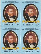  Ulysses S Grant 18th President of the USA  Mint NH Block of Four Liberia #913 