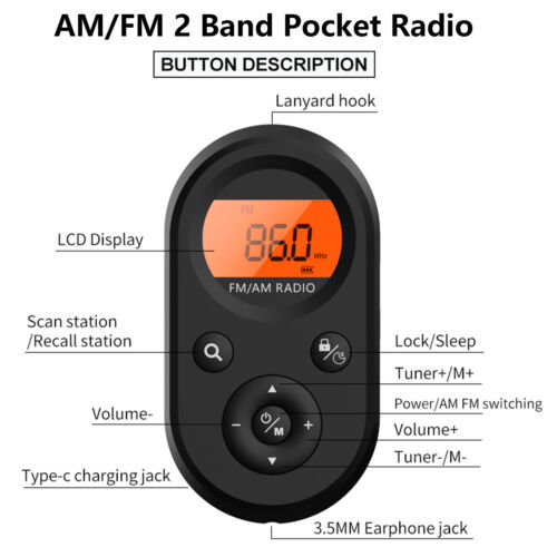 Portable Digital FM AM Radio Stereo Rechargeable w/Earphones for Walking Jogging - Picture 7 of 11