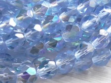 25 - 6mm CZECH TRANSPARENT LT SAPPHIRE AB ROUND FACETED FIRE POLISHED GLASS BEAD