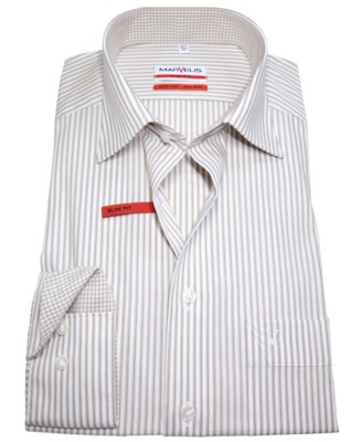 MARVELIS SLIMFIT BUSINESS LANGARMHEMD WEISS BEIGE STREIFEN Gr.41 - 46 BÜGELFREI