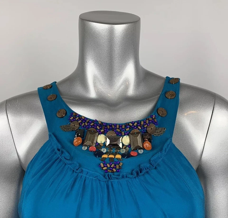 Vestido Anthropologie Moulinette Soeurs 4 Isla Noche Cuentas Seda Playa Trópico Foto 3 de 4