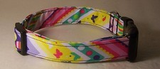 Wet Nose Designs Springy Easter Stripes Dog Collar Spring Butterfly Eggs Yellow