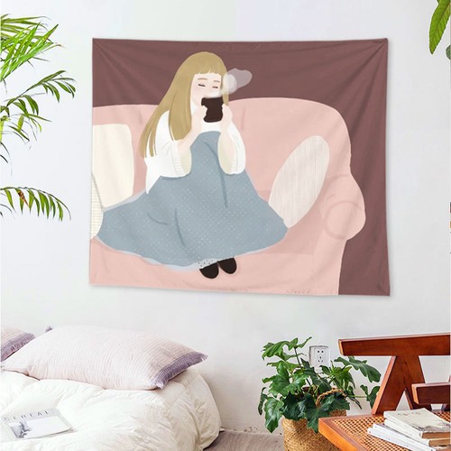 Cute Little Girl Hanging Cloth Nordic Style Illustration TapestryBackgroundCloth - Picture 34 of 47