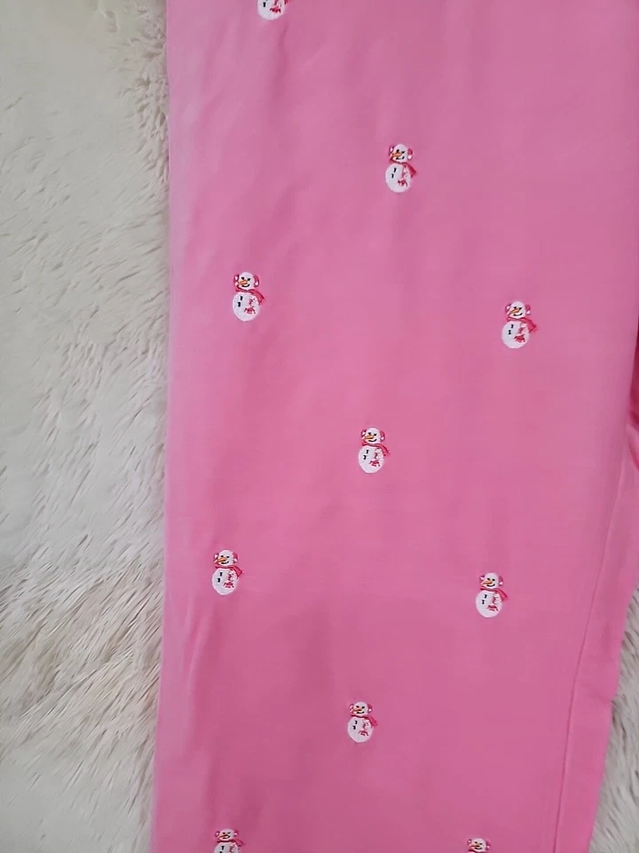Pantalones Lands End Niña Talla 14 Bootcut Terciopelo Bordado Muñeco de Nieve Rosa Vacaciones V Foto 4 de 4