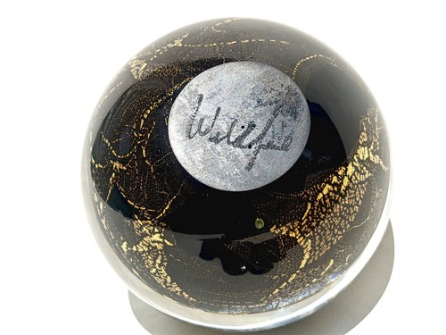 Vtg Signed Wildfire Handmade Gold Foil Hurricane Studio Art Glass Paperweight - Picture 17 of 18
