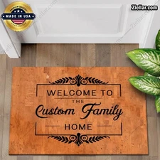 Personalized Family Welcome Doormat with Elegant Laurel Frame, Custom Text