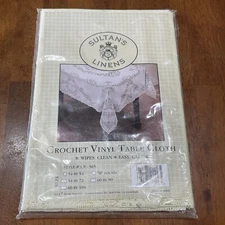 VTG SULTAN'S LINENS Crochet Vinyl Table Cloth Oblong 54x72 New Old Stock Sealed